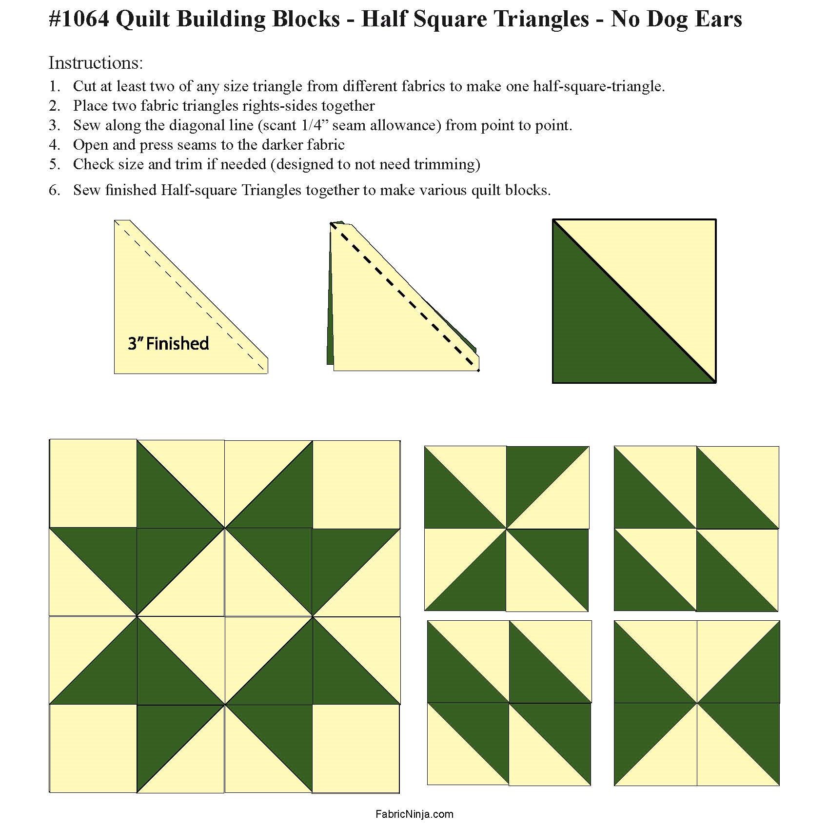 Quilt Building Blocks – Half-Square Triangles 24 Sizes